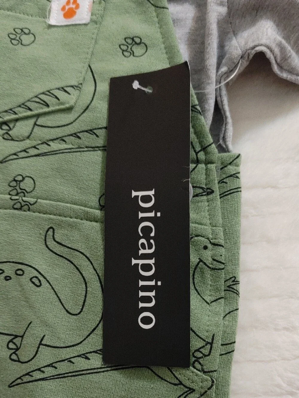 2 PC Picapino Green Dino Short Overalls with Gray Tee